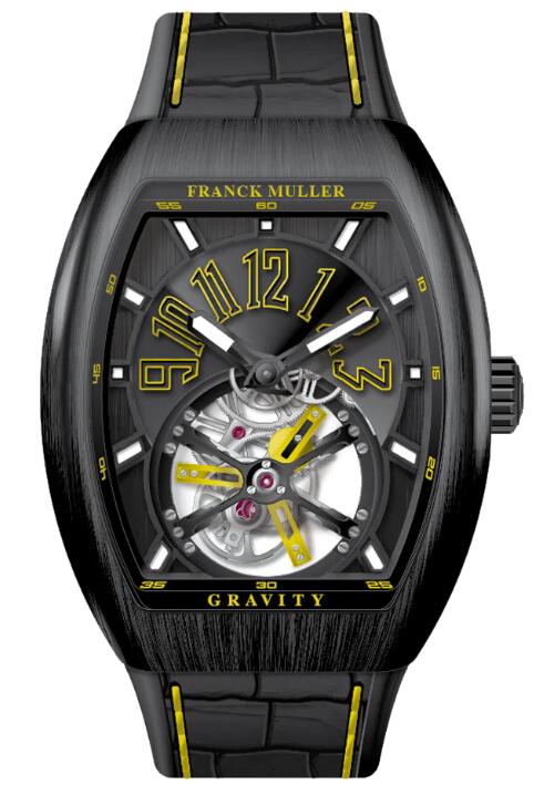 Best FRANCK MULLER Vanguard Gravity Tourbillon Brushed Black Titanium - Yellow V 41 T GRAVITY CS NR BR (JA) (TT) (NR NR JA) Replica Watch